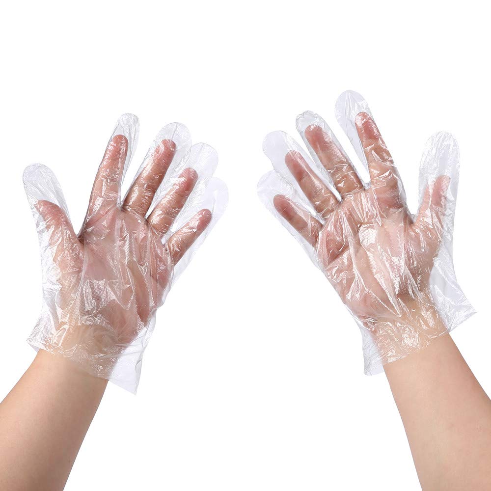 Guantes de plástico transparentes, azules, negros y rosas, guantes desechables para el hogar