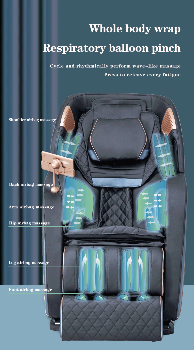 Profesional 3D Best Zero Gravity Stimulate Human Touch Silla de masaje Amasado electrónico Silla de masaje con música de diente azul