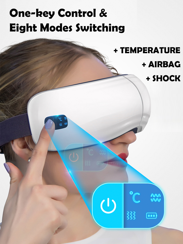 Amazon New 2 Capas Airbag Presión Masajeador de ojos Templo Acupuntura Terapia Masaje Masajeador de ojos con Bluetooth Música Audio
