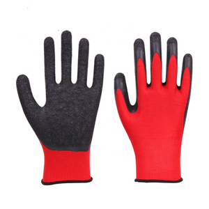 Guantes de trabajo de seguridad con revestimiento de látex arrugado con forro de poliéster calibre 13