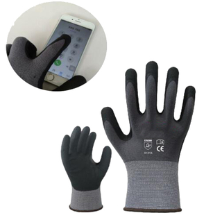 Guantes de mano de obra con revestimiento de poliuretano y nitrilo a base de agua para pantalla táctil calibre 15