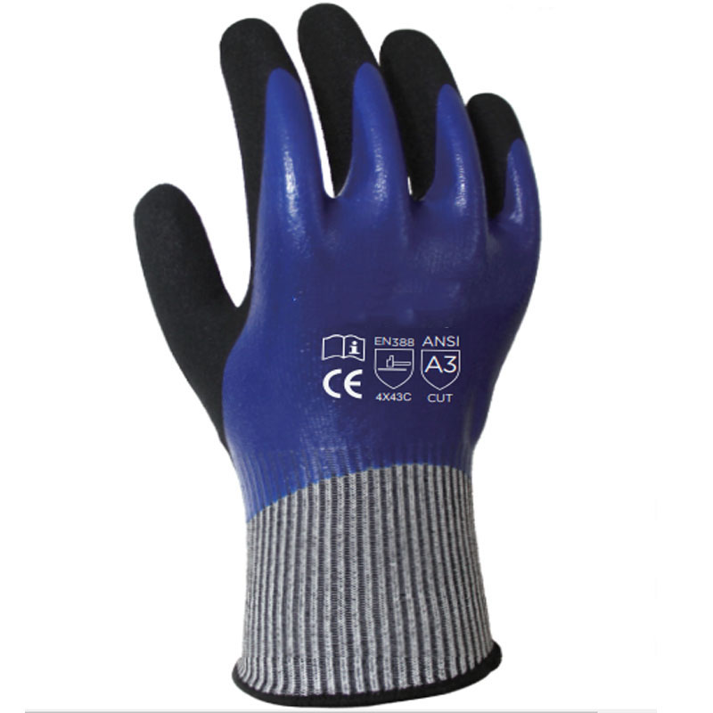 Guantes de trabajo de seguridad de fibra de vidrio y HPPE para corte de vidrio con revestimiento de nitrilo